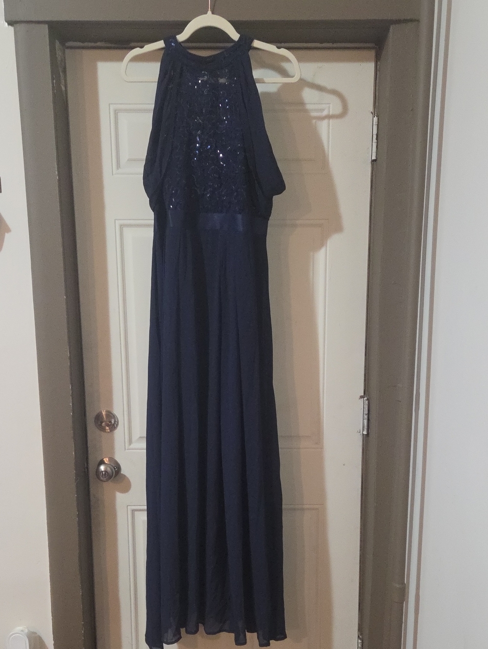 Navy Halter Maxi Dress with Sequin Bodice